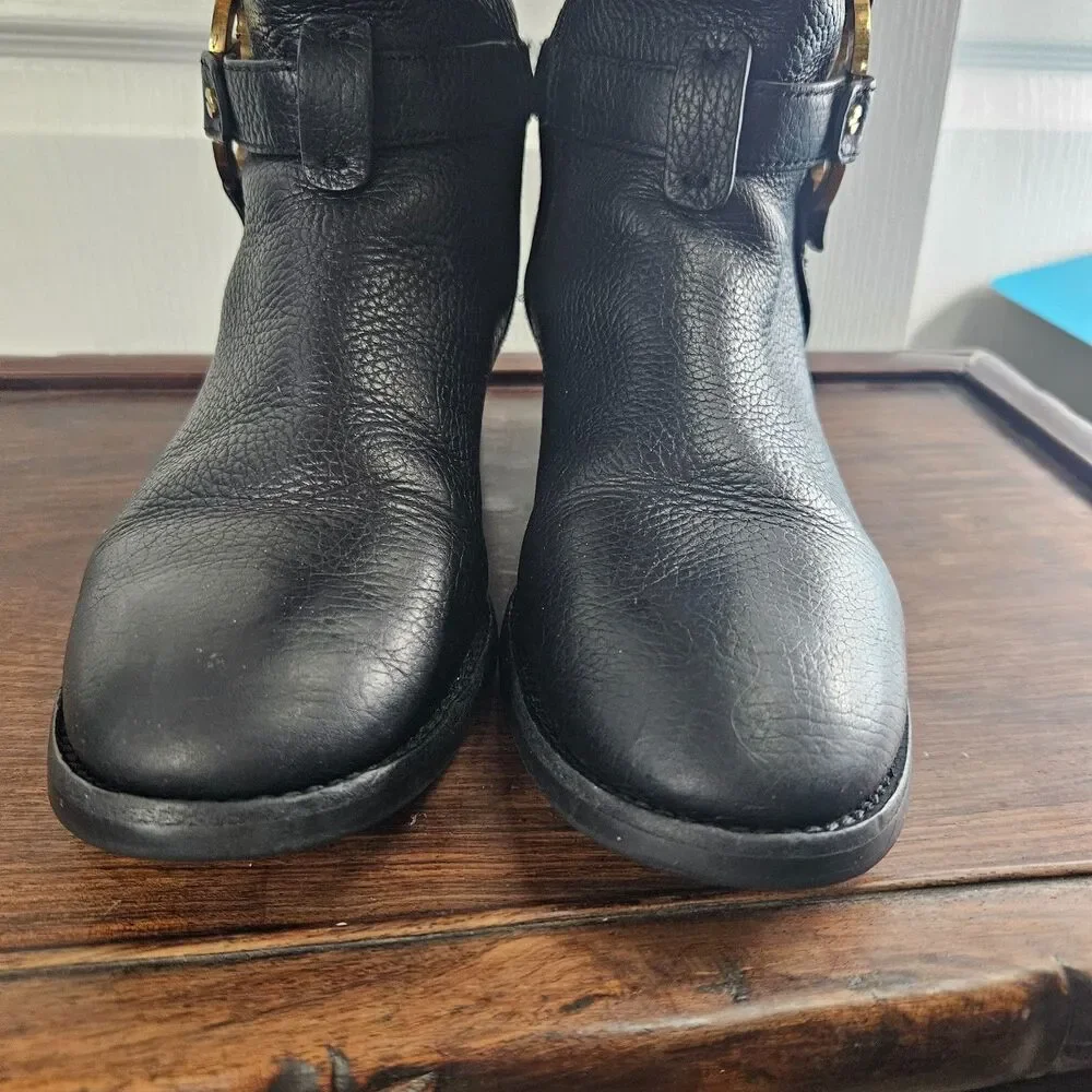 Tori Burch Amanda Knee High Harness Riding Boots Black Pebbled Leather Size 6.5